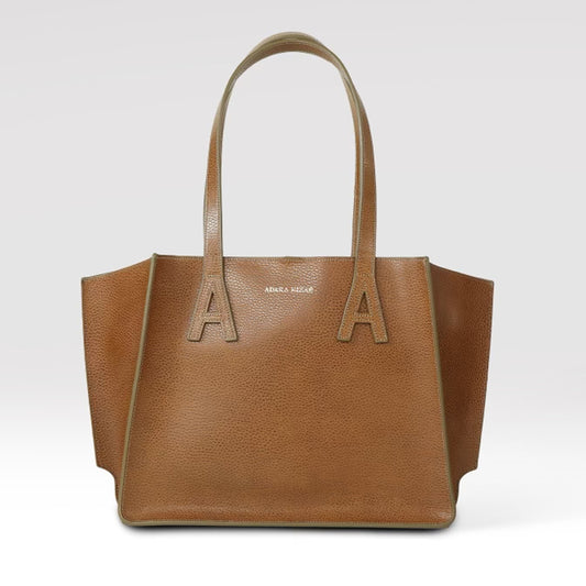 ADARA MISHA TOTE PEBBLED MAHOGANY